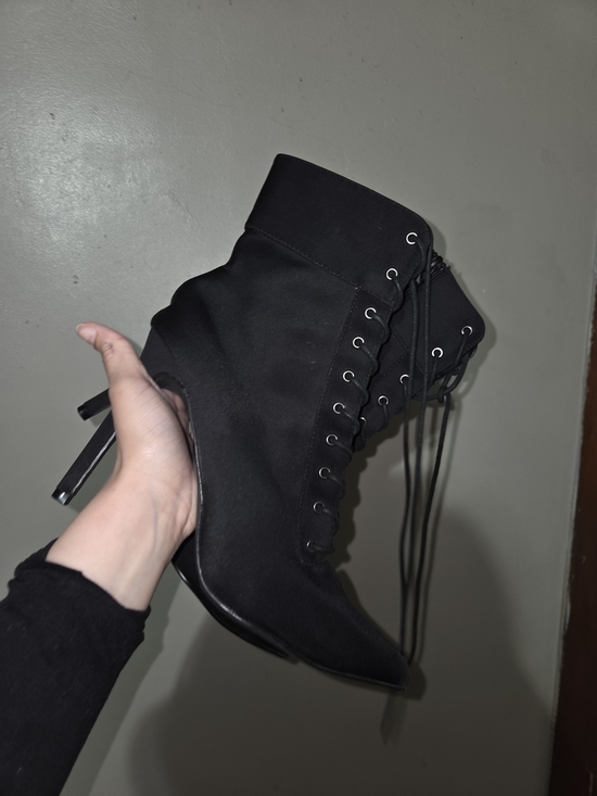 AKIRA Shoes - Black Lace-Up Stiletto Ankle Boots